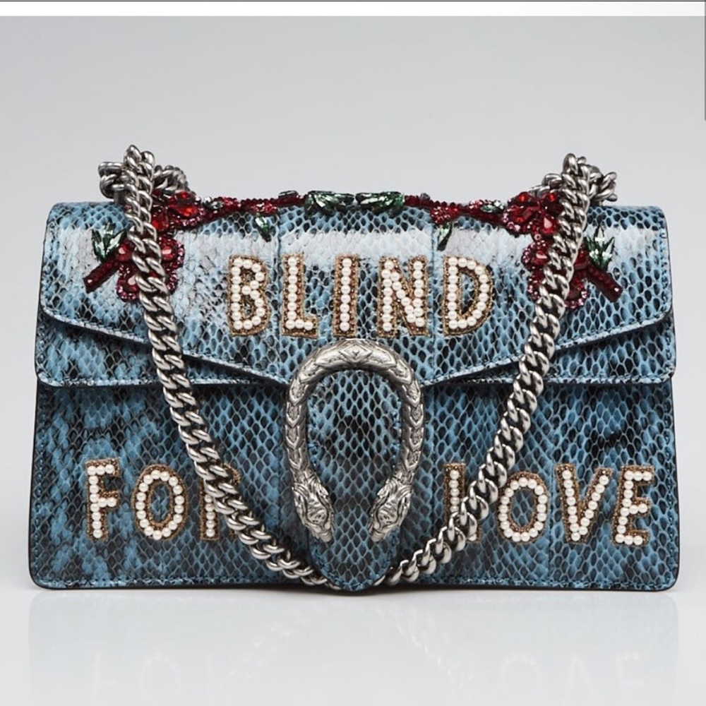 Like New Gucci Python Blind For Love Dionysus Genuine Purse Blue Rhinestones